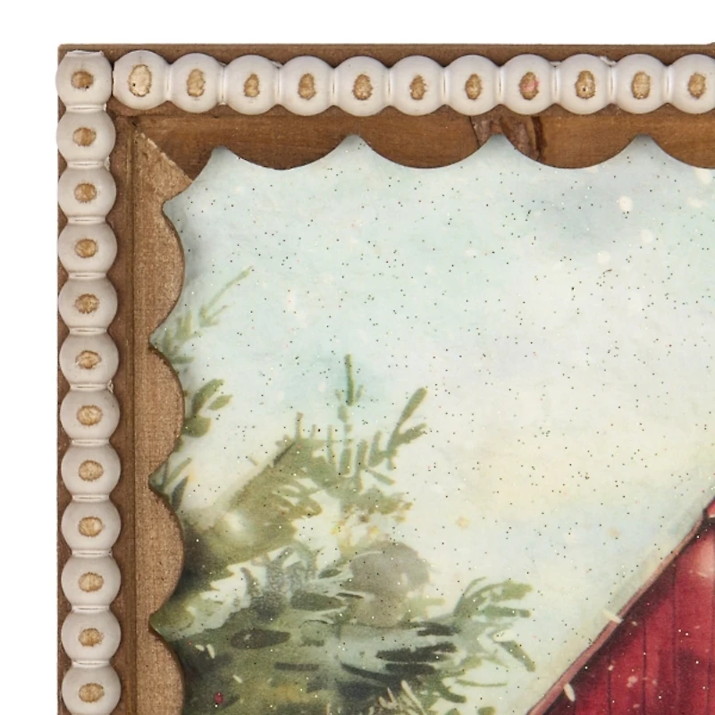 Red Barn Scalloped Framed Art Print