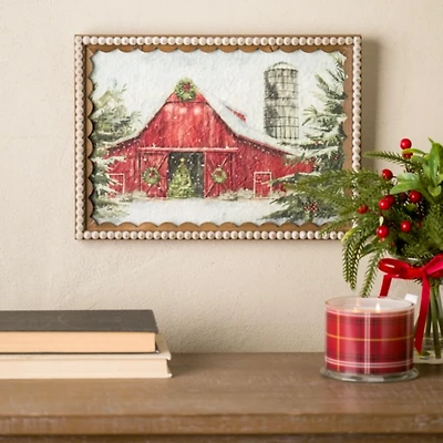 Red Barn Scalloped Framed Art Print