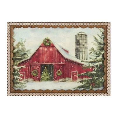 Red Barn Scalloped Framed Art Print