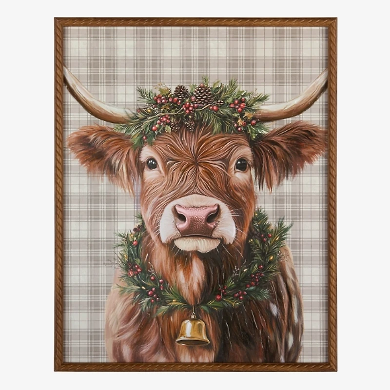 Theo the Cow Plaid Framed Art Print