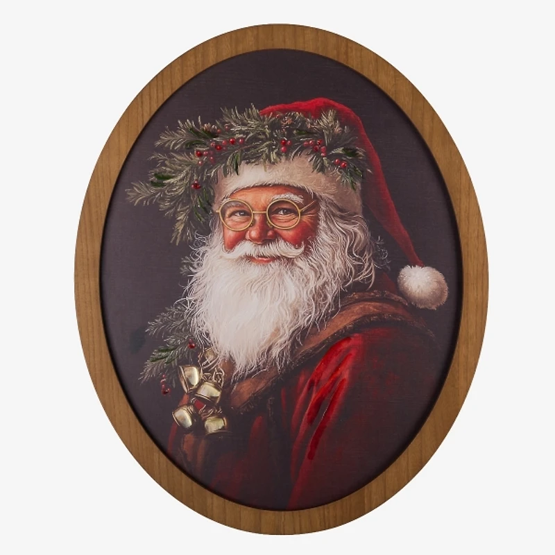 Oval Holly Santa Portrait Framed Art Print