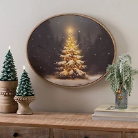 LED Christmas Tree Oval Framed Canvas Art Print