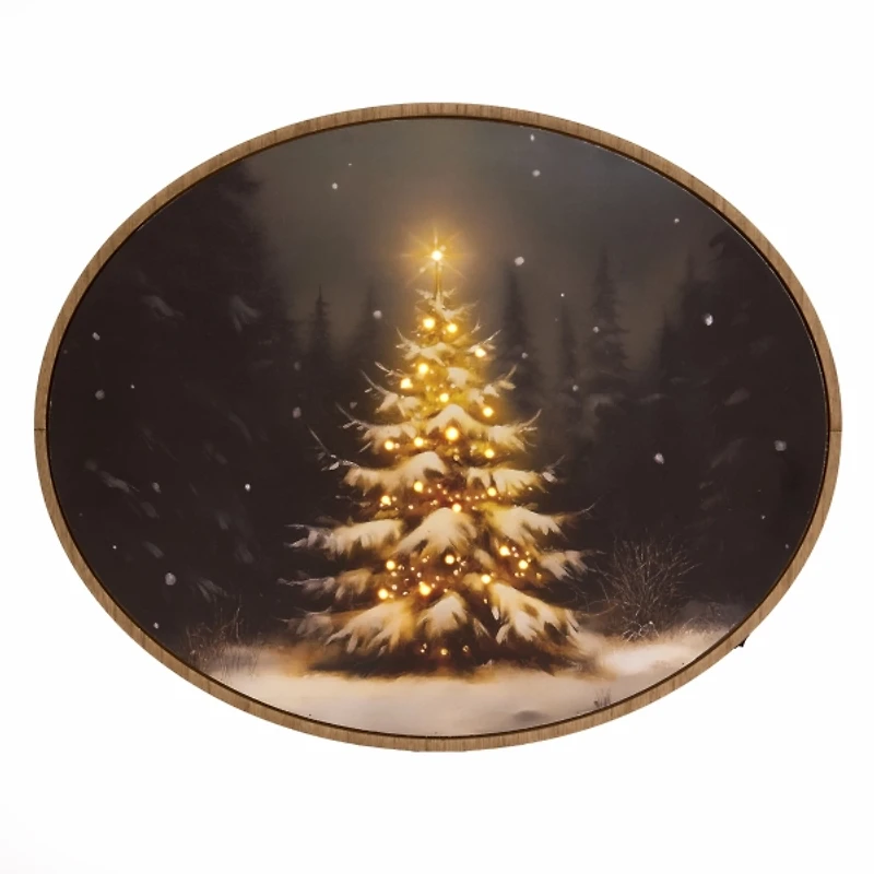 LED Christmas Tree Oval Framed Canvas Art Print