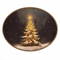 LED Christmas Tree Oval Framed Canvas Art Print