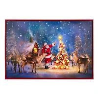 LED Santa with Reindeer Framed Canvas Art Print