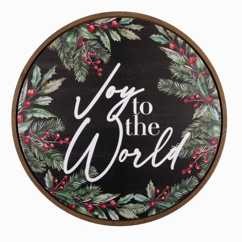 Joy to the World Round Framed Canvas Print