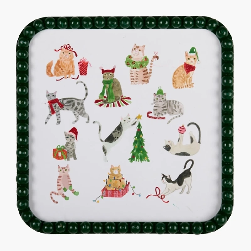 Festive Cheer Cats Beaded Framed Art Print