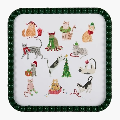 Festive Cheer Cats Beaded Framed Art Print
