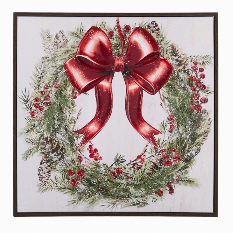 Frosted Wreath with Bow Framed Art Print