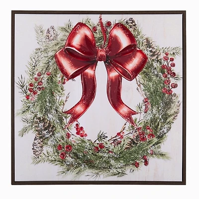 Frosted Wreath with Bow Framed Art Print