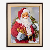 Holly Santa with Gift Framed Canvas Art Print