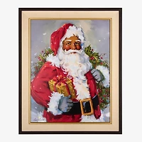 Jolly Santa with Gift Framed Canvas Art Print