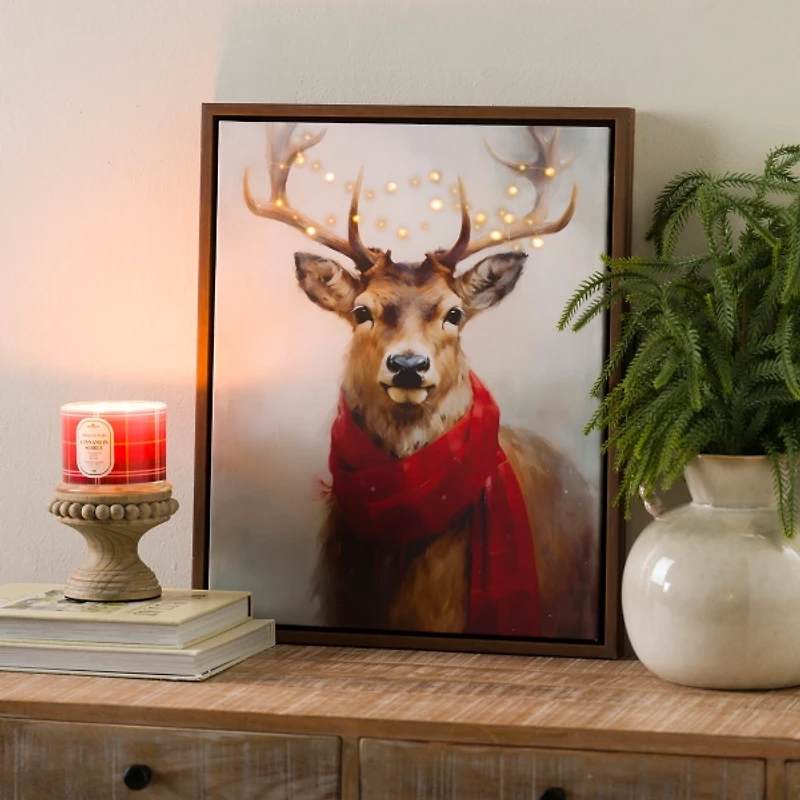 LED Twinkle Reindeer Framed Canvas Art Print