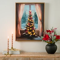 LED Christmas Tree Window Framed Canvas Art Print