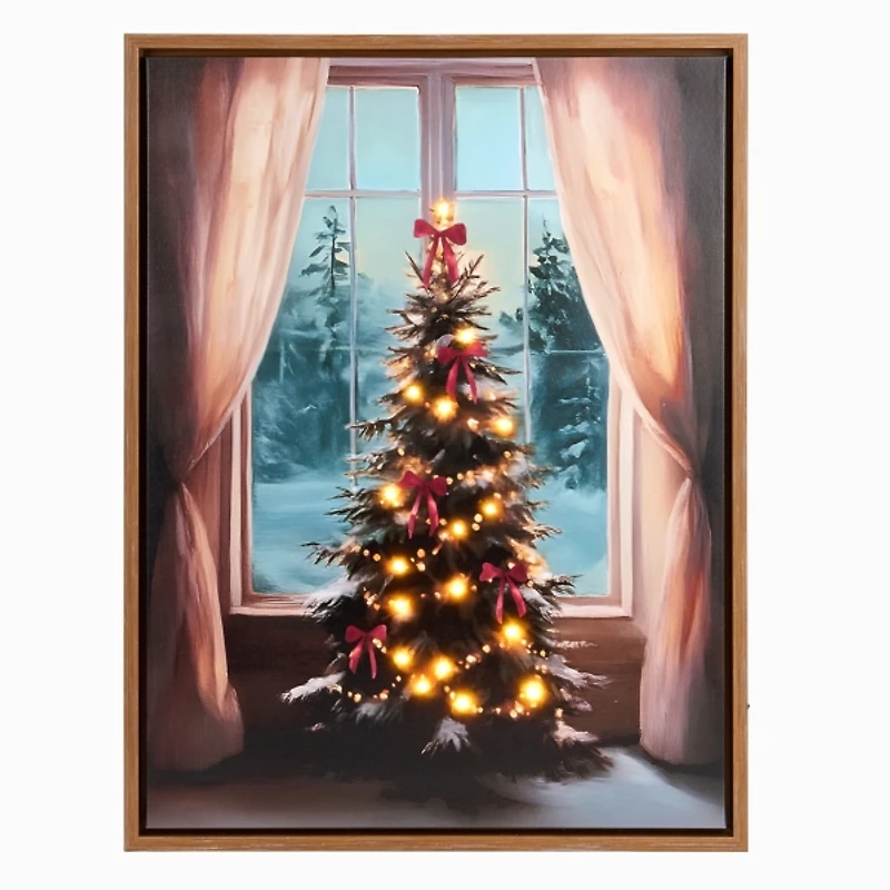 LED Christmas Tree Window Framed Canvas Art Print