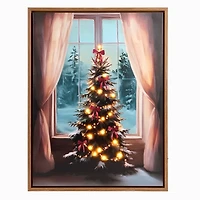 LED Christmas Tree Window Framed Canvas Art Print