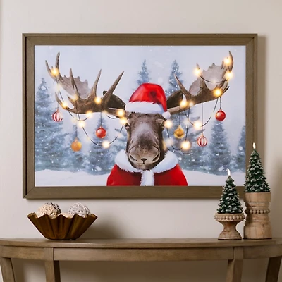 LED Steve the Santa Moose Framed Canvas Art Print