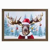 LED Steve the Santa Moose Framed Canvas Art Print