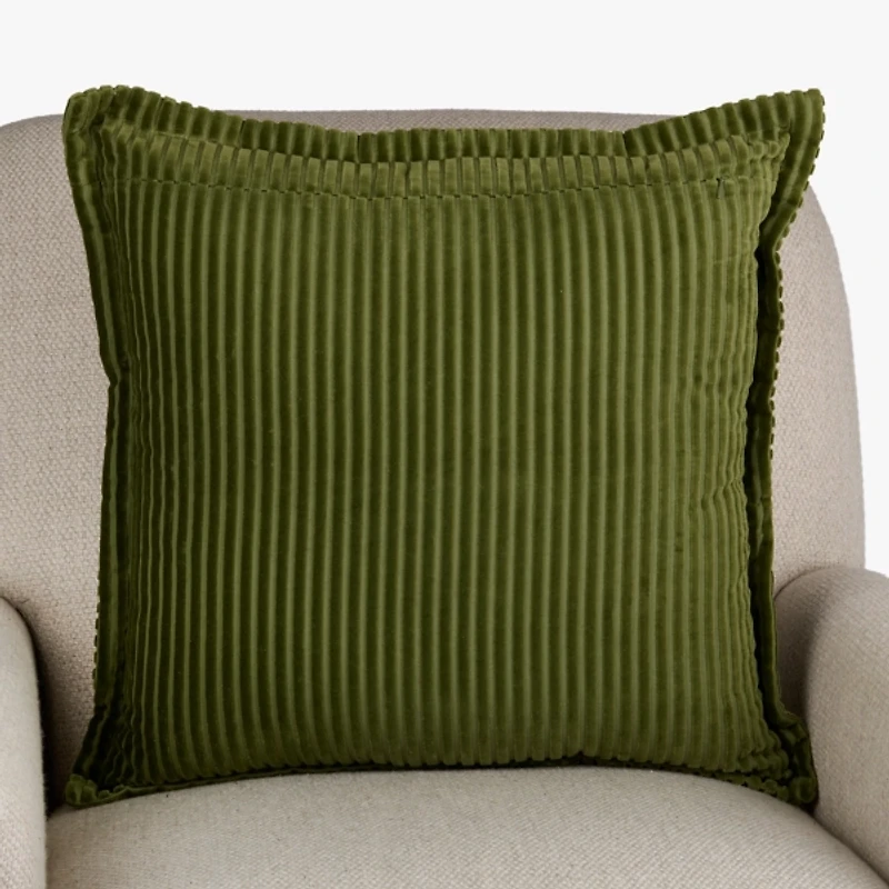 Olive Corduroy Squares Pillow