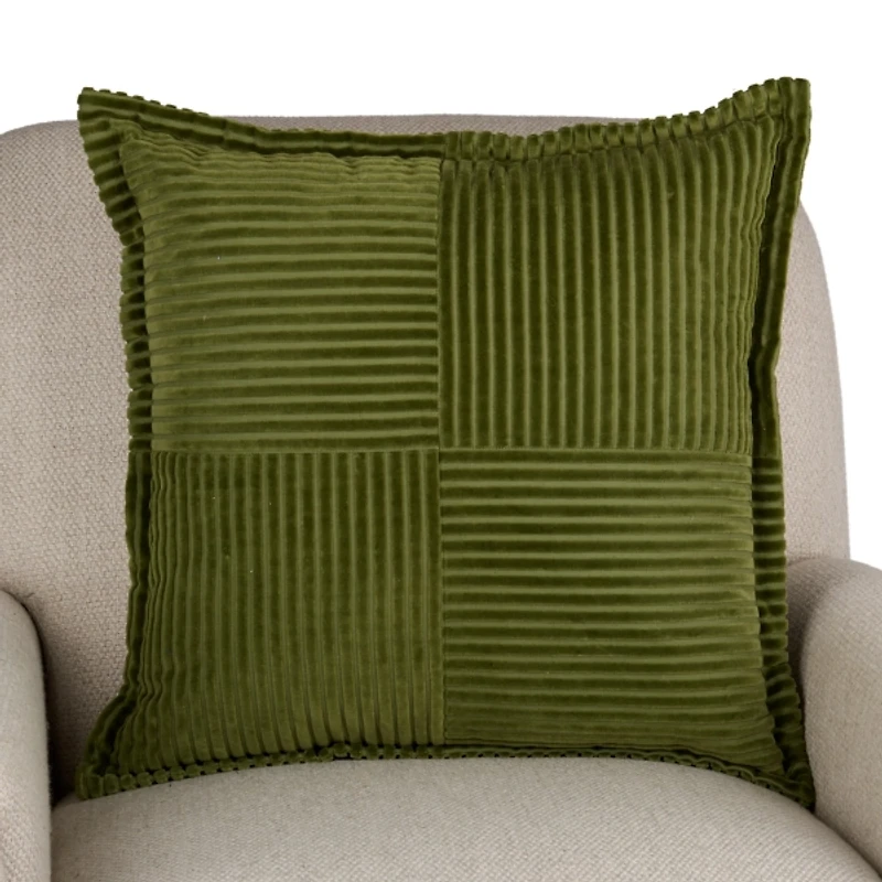 Olive Corduroy Squares Pillow