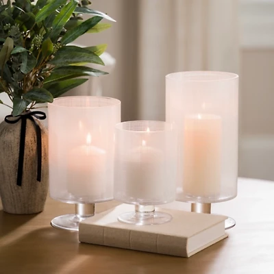 White Plaid Glass Hurricane, 7 in.