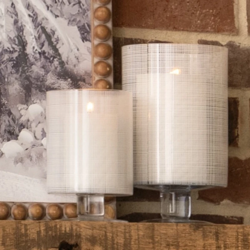 White Plaid Glass Hurricane