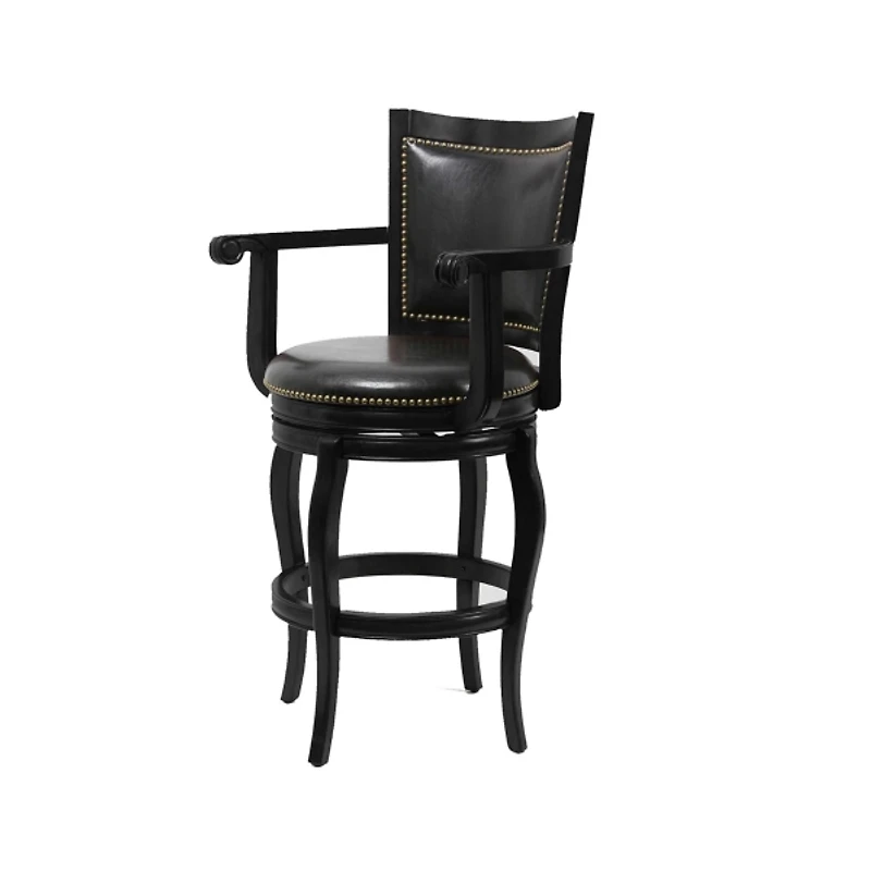 Black Wood Faux Leather Jones Swivel Bar Stool
