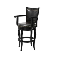 Black Wood Faux Leather Jones Swivel Bar Stool