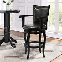 Black Wood Faux Leather Jones Swivel Bar Stool