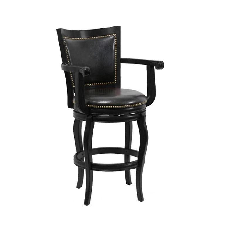 Black Wood Faux Leather Jones Swivel Bar Stool