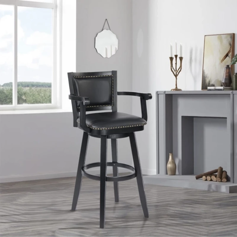 Black Faux Leather Swivel Extra Tall Bar Stool
