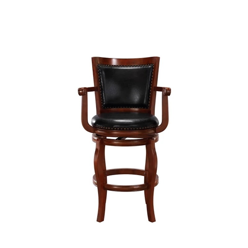 Cherry Wood Faux Leather Jones Swivel Bar Stool
