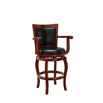 Cherry Wood Faux Leather Jones Swivel Bar Stool