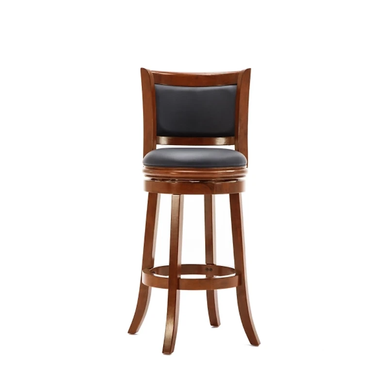 Cherry Wood & Faux Leather August Swivel Bar Stool