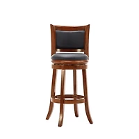Cherry Wood & Faux Leather August Swivel Bar Stool