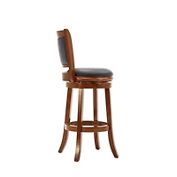 Cherry Wood & Faux Leather August Swivel Bar Stool