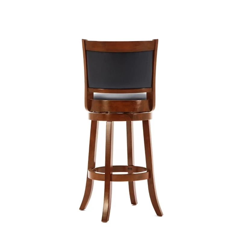 Cherry Wood & Faux Leather August Swivel Bar Stool