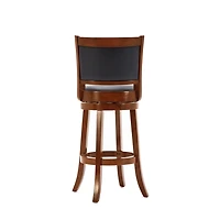 Cherry Wood & Faux Leather August Swivel Bar Stool