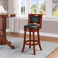 Cherry Wood & Faux Leather August Swivel Bar Stool
