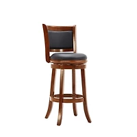 Cherry Wood & Faux Leather August Swivel Bar Stool