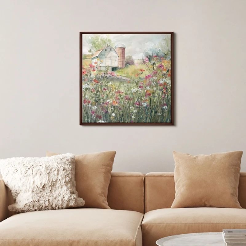Farm in Bloom Brown Framed Canvas Art Print