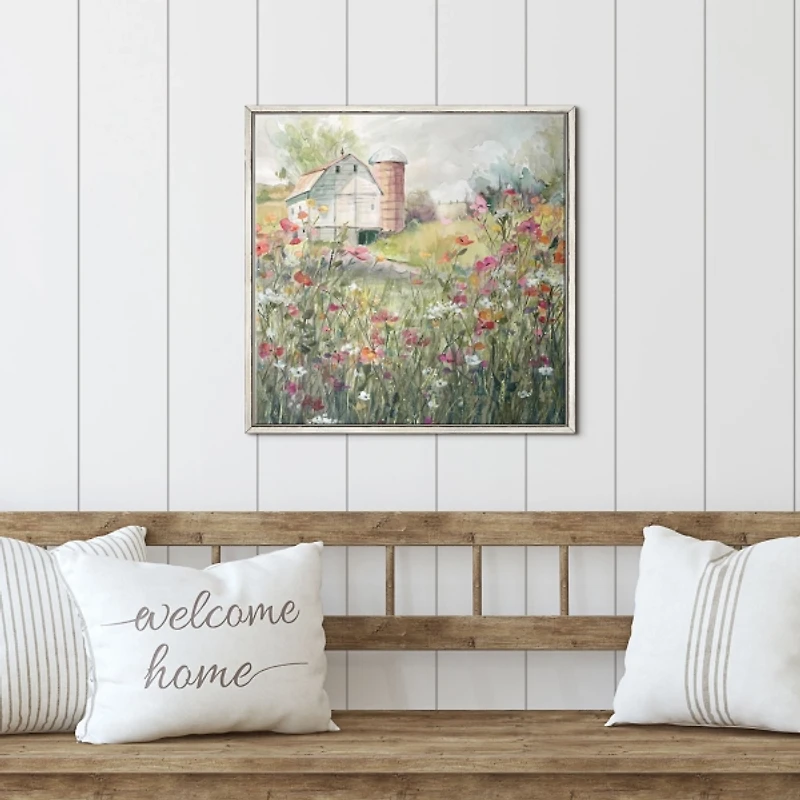 Farm in Bloom White Framed Canvas Art Print