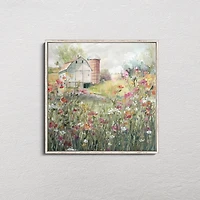 Farm in Bloom White Framed Canvas Art Print