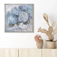 Hydrangea Blues White Framed Canvas Print