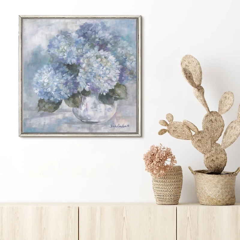 Hydrangea Blues White Framed Canvas Print, 26x26