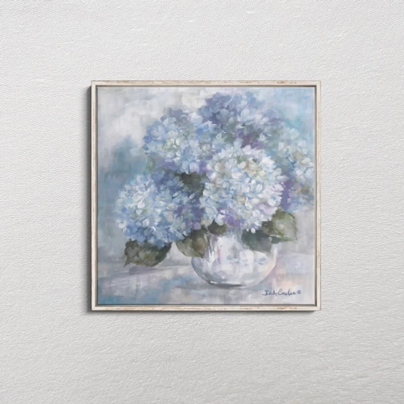 Hydrangea Blues White Framed Canvas Print, 26x26