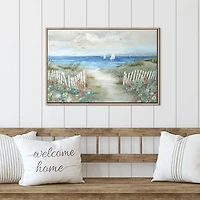 Coastal Garden Tan Framed Canvas Art Print