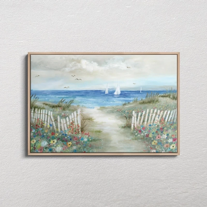 Coastal Garden Tan Framed Canvas Art Print