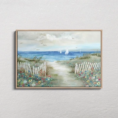 Coastal Garden Tan Framed Canvas Art Print