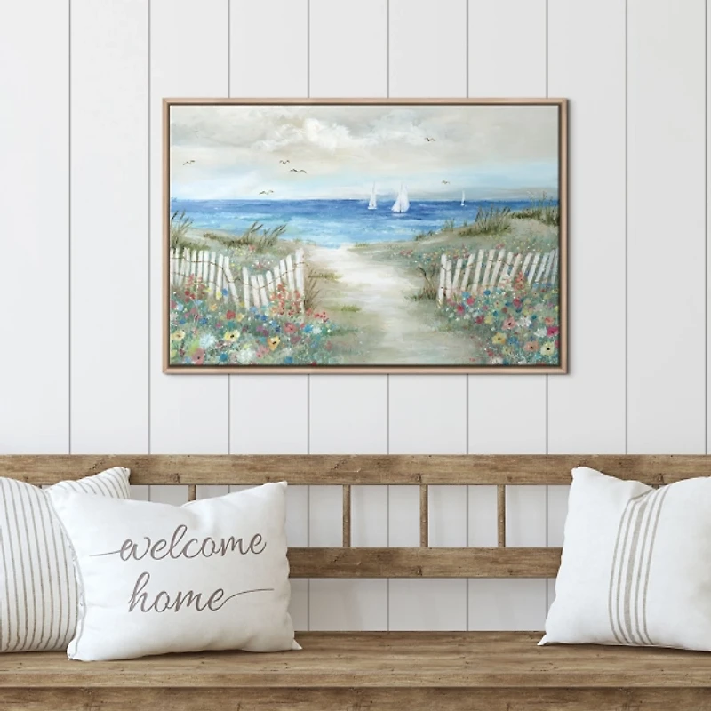 Coastal Garden Tan Framed Canvas Art Print, 40x26